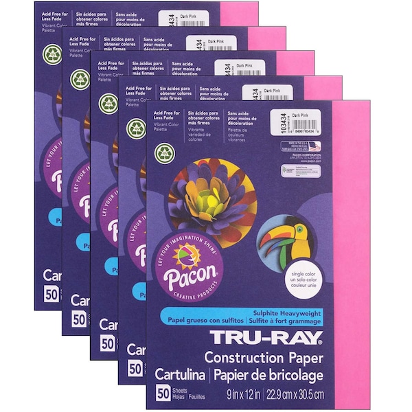 Construction Paper, Dark Pink, 9in. x 12in. Sheets, 250PK